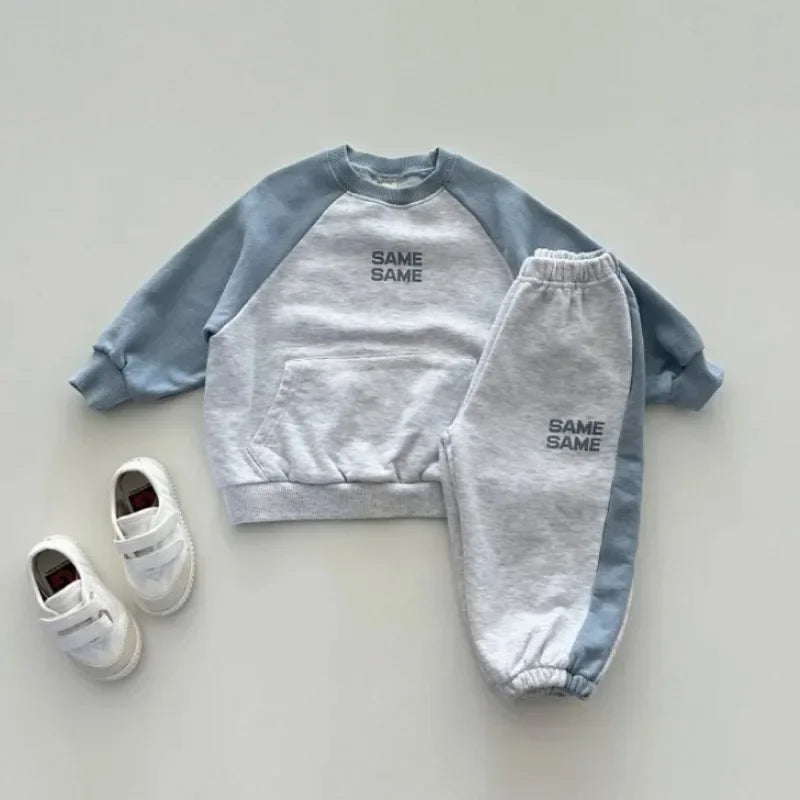 Children Clothing Set 2024 Autumn New Boys Patchwork Suit 2Pcs Casual Sweatshirt + Pants Baby Girls Leisure Sportswear Tracksuit