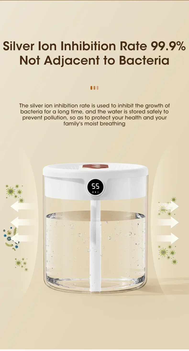 2LDouble Nozzle Air Humidifier with LCD Humidity Display Large Capacity Aroma Essential Oil Diffuser for Bedroom Mist Sprayer