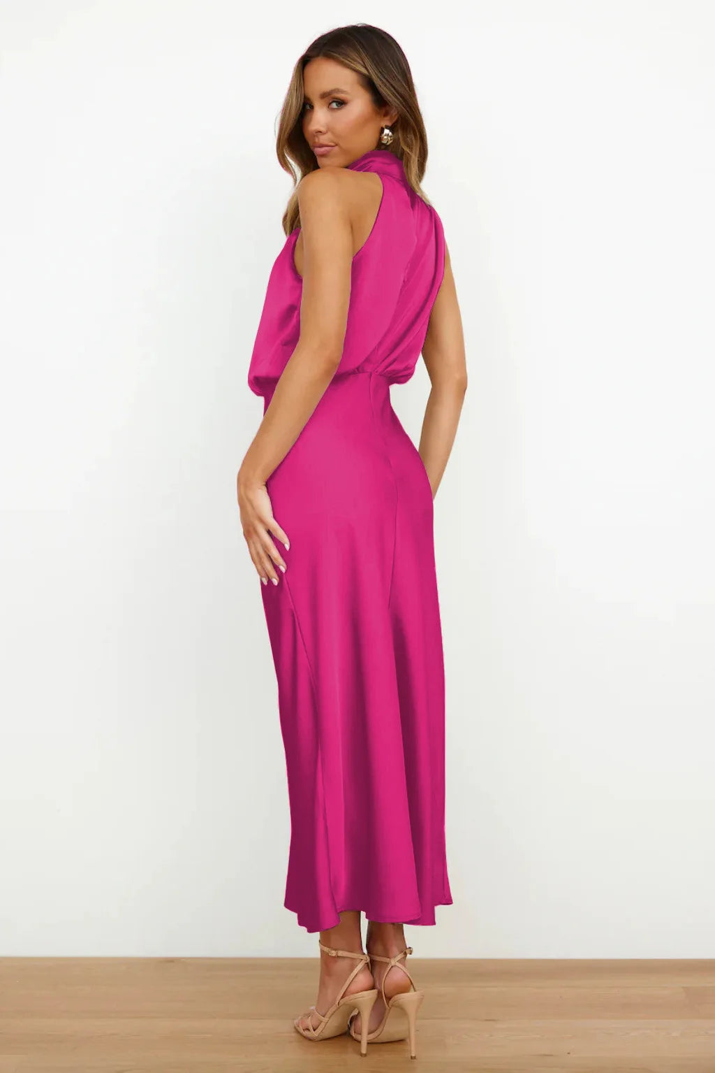 Summer Luxury Sleeveless Silk Satin Long Dress Women Elegant Off Shoulder Celebrity Evening Dress Partywear Lady Trumpet Dress