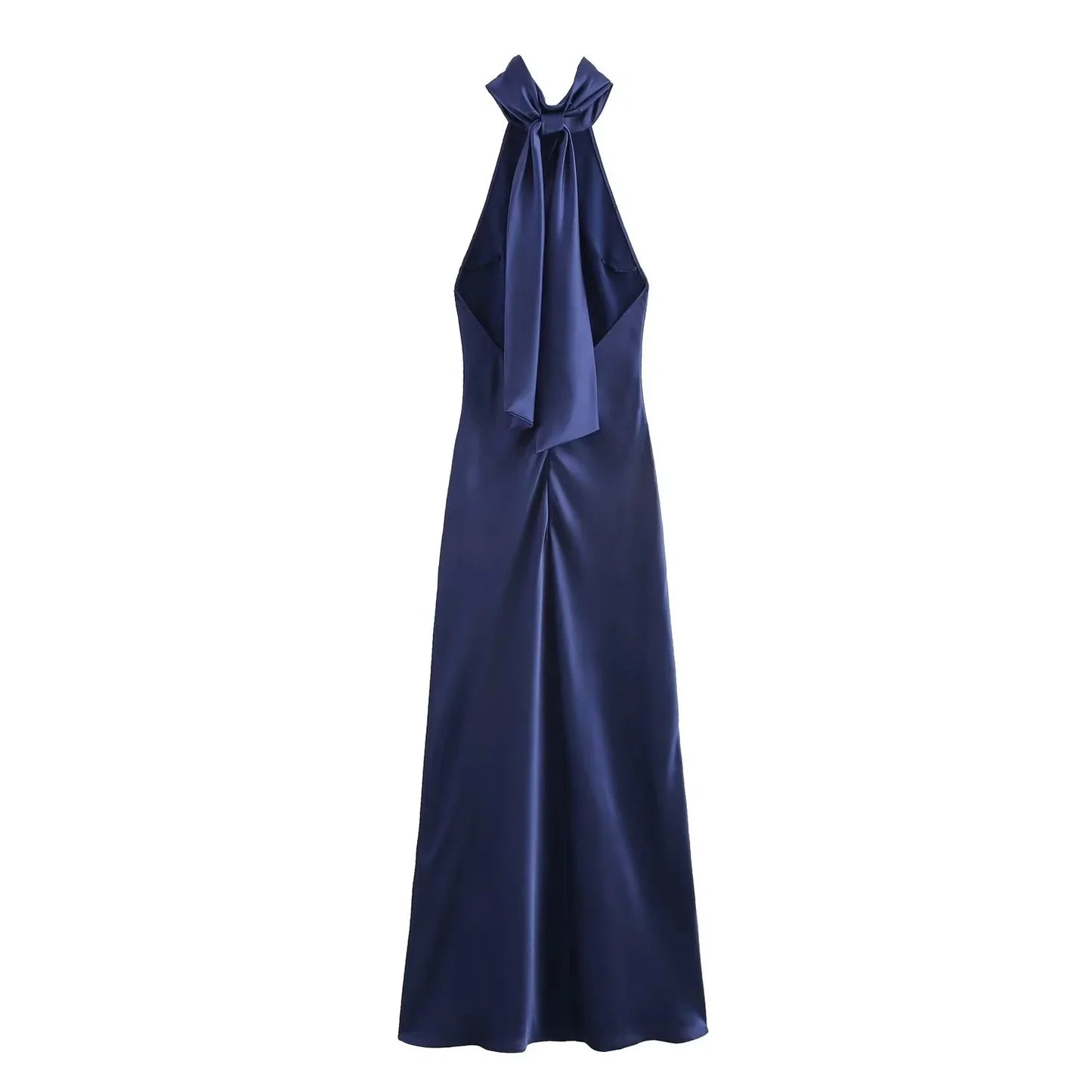 TRAFZA Vintage Casual Chic Solid Women Dress Halter Zipper Beach Long Dress Fashion 2024 Autumn Winter Boho Party Female Dress