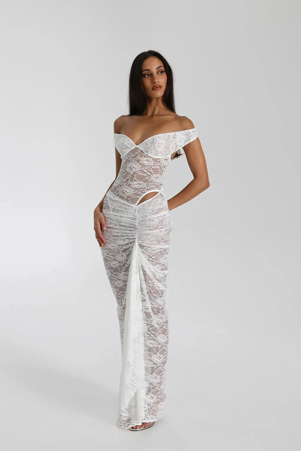 Articat Sexy Lace Deep V Sleeveless Slim Dress Women Perspective Tight Split Backless Charming Long Dress Party Holiday Beach