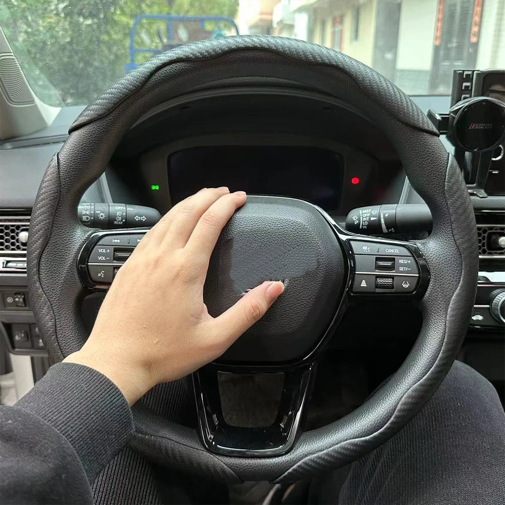 2/3PCS Carbon Fiber Silicone Car Steering Wheel Cover Custom Anti-skid Booster Cover Auto Accessories 38cm For Auto Deco 2024