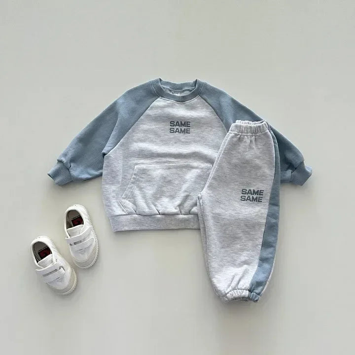 Children Clothing Set 2024 Autumn New Boys Patchwork Suit 2Pcs Casual Sweatshirt + Pants Baby Girls Leisure Sportswear Tracksuit