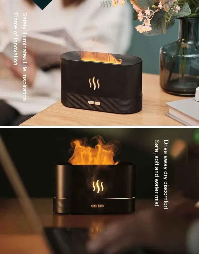 Perfume Humidifier Ultrasonic Air Humidifier With LED Lighting Simulation Colorful Flame Fragrance Essential Oil Flame Lamp