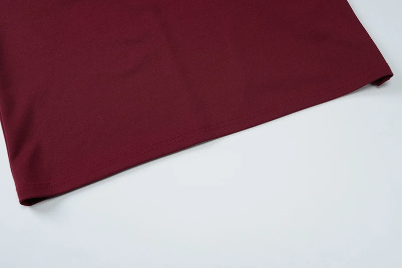 DGLUKE Elegant Strapless Long Dresses Woman Summer 2025 Sexy Ruched Bodycon Maxi Dress Burgundy Evening Party Dress With Gloves