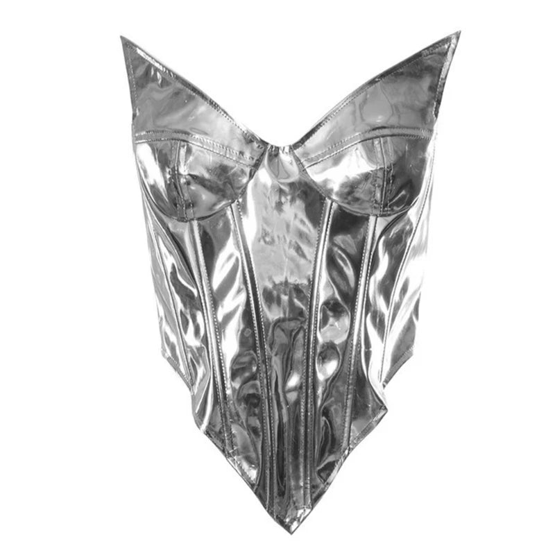 Elegant PU Leather Strapless Top with Golden Accents Sexy Camisole Sleeveless Top Suitable for Various Occasion
