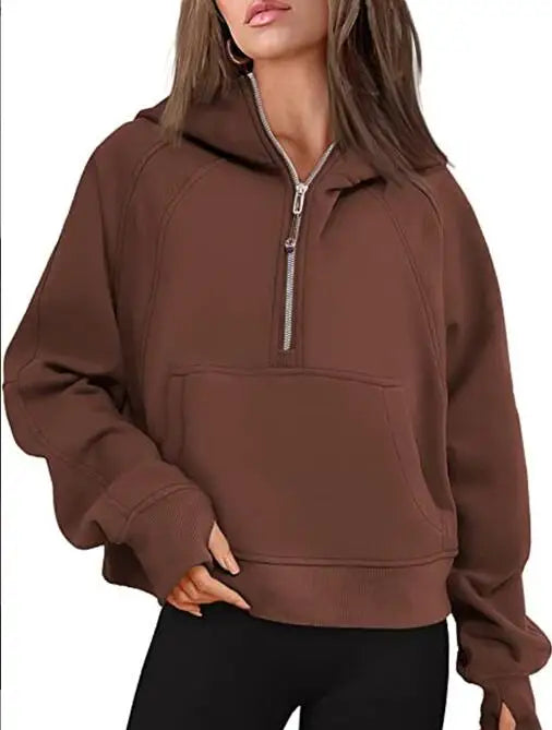 Scuba Half Zip Fleece Warm hoodie Women Loose Fitness Yoga Suit Tops Sports Sweatshirts Workout Sportswear