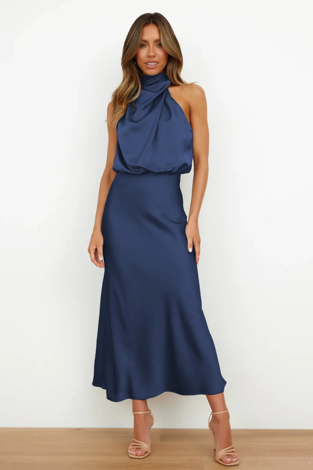 Summer Luxury Sleeveless Silk Satin Long Dress Women Elegant Off Shoulder Celebrity Evening Dress Partywear Lady Trumpet Dress