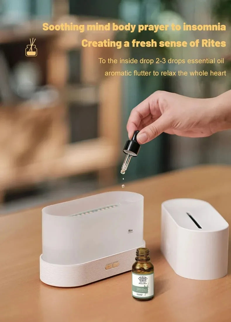 Perfume Humidifier Ultrasonic Air Humidifier With LED Lighting Simulation Colorful Flame Fragrance Essential Oil Flame Lamp