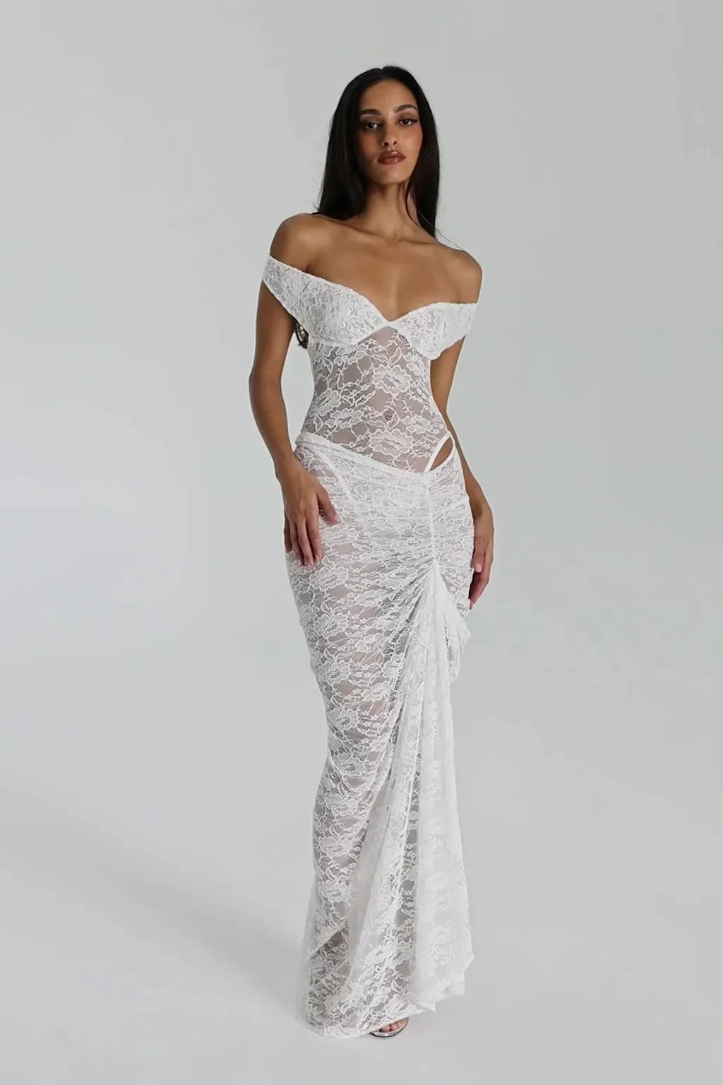 Articat Sexy Lace Deep V Sleeveless Slim Dress Women Perspective Tight Split Backless Charming Long Dress Party Holiday Beach