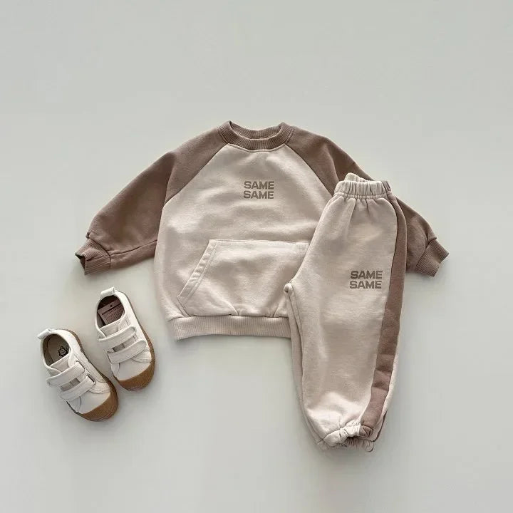Children Clothing Set 2024 Autumn New Boys Patchwork Suit 2Pcs Casual Sweatshirt + Pants Baby Girls Leisure Sportswear Tracksuit