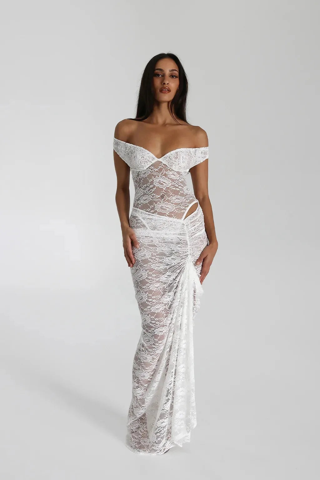 Articat Sexy Lace Deep V Sleeveless Slim Dress Women Perspective Tight Split Backless Charming Long Dress Party Holiday Beach