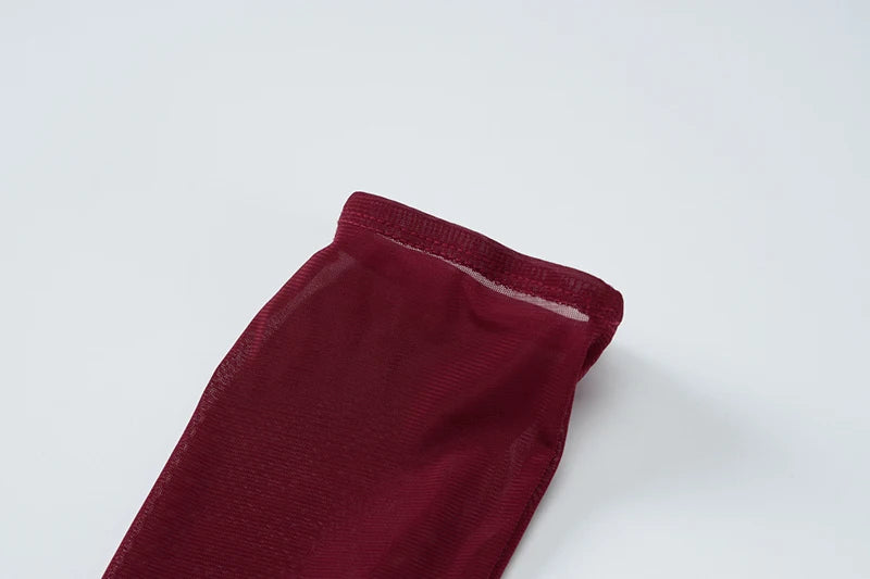 DGLUKE Elegant Strapless Long Dresses Woman Summer 2025 Sexy Ruched Bodycon Maxi Dress Burgundy Evening Party Dress With Gloves