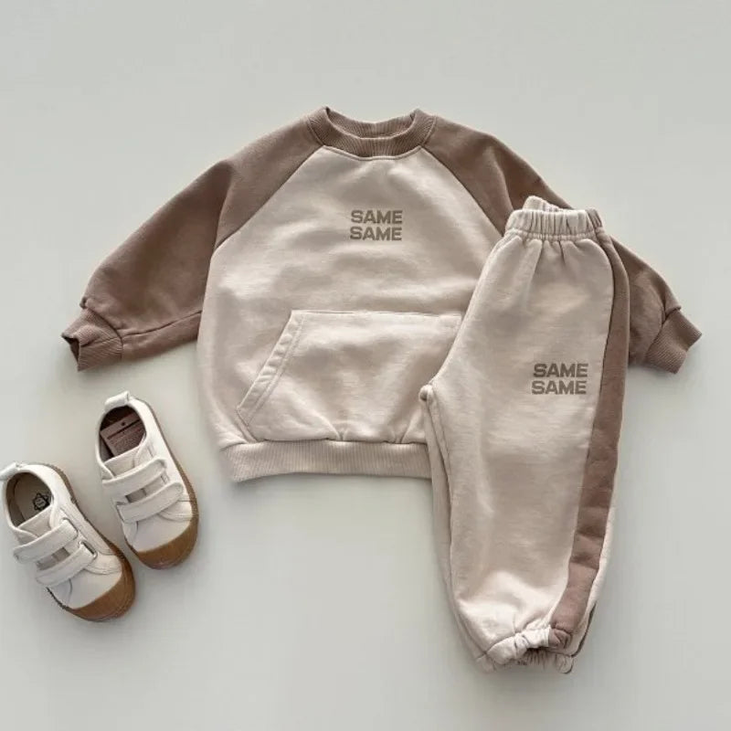 Children Clothing Set 2024 Autumn New Boys Patchwork Suit 2Pcs Casual Sweatshirt + Pants Baby Girls Leisure Sportswear Tracksuit