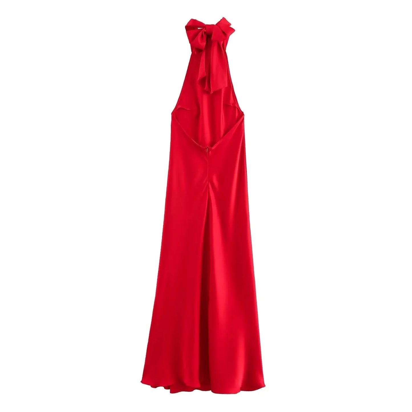 TRAFZA Vintage Casual Chic Solid Women Dress Halter Zipper Beach Long Dress Fashion 2024 Autumn Winter Boho Party Female Dress