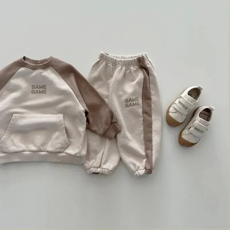 Children Clothing Set 2024 Autumn New Boys Patchwork Suit 2Pcs Casual Sweatshirt + Pants Baby Girls Leisure Sportswear Tracksuit