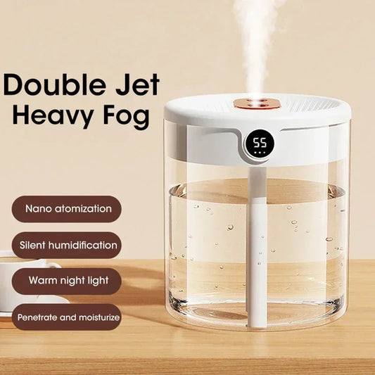 2LDouble Nozzle Air Humidifier with LCD Humidity Display Large Capacity Aroma Essential Oil Diffuser for Bedroom Mist Sprayer